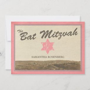 Vintage Jerusalem Bat Mitzvah Convite a Rosa