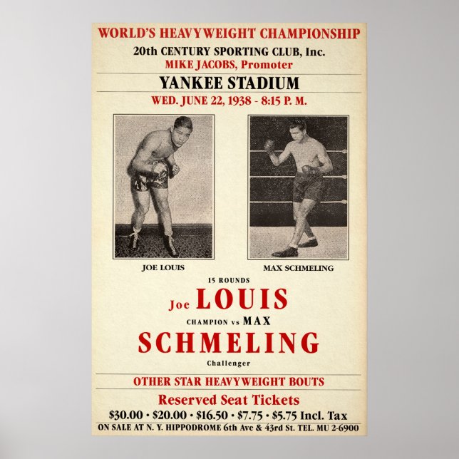 Vintage Joe Lewis vs Max Schmeling Poster (Frente)