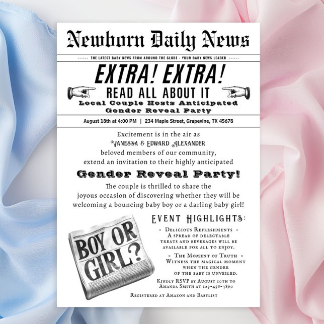 Vintage Jornal Gender Revement Convite de festas (Cute vintage newspaper gender reveal invitation - a fun way to invite your guest for the big reveal!)