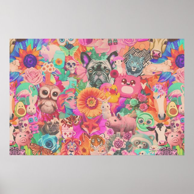 Vintage Kitschy Collage Decoupage Paper Poster (Frente)