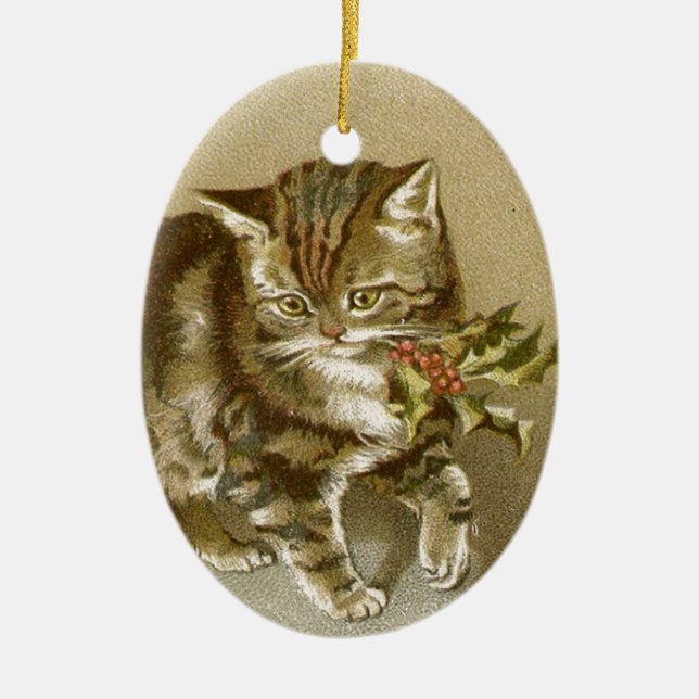 Vintage Kitten Enfeites de natal cerâmico (Frente)