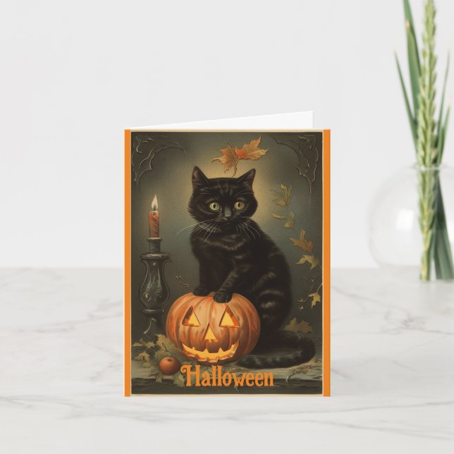 Vintage Kitten Halloween Cartão (Frente)