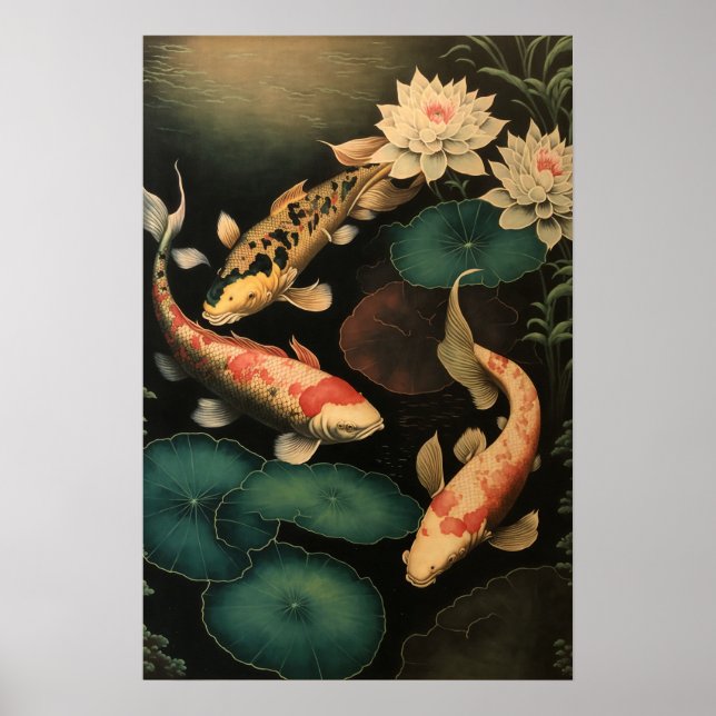 Vintage Koi Fish Pond Art Impressão (Frente)