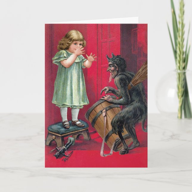 Vintage Krampus com Cartão de Férias para Crianças (Frente)