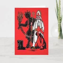 Vintage Krampus e Rua Nick Cartão de Natal