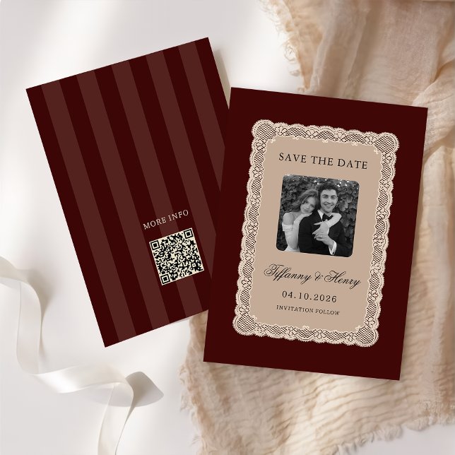 Vintage  Lace Burgundy Save the Date (Criador carregado)
