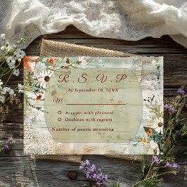 Vintage Lace & Daisies - Cartão RSVP de Casamento
