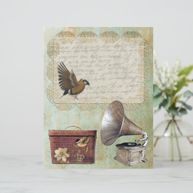 Vintage Lace Label Gramophone Hbox Dourado (Em pé/Frente)