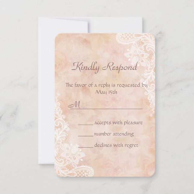 Vintage Lace Rosas Antigo Invite RSVP de Casamento (Frente)