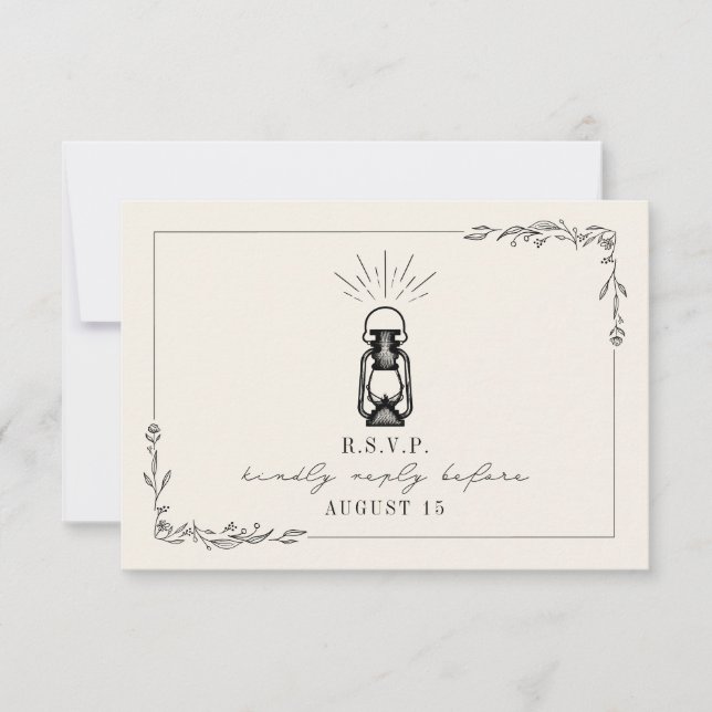 Vintage Lantern Rustic Weding RSVP Card (Frente)