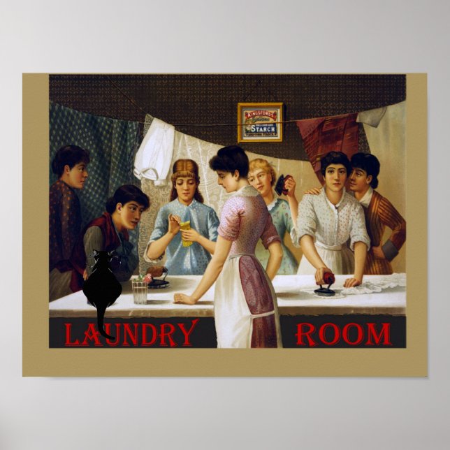 Vintage Laundry Room Chat Noir Poster (Frente)