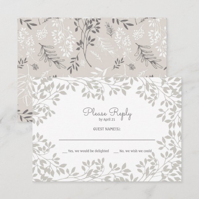 Vintage Leafy frame Wedding RSVP (Frente/Verso)