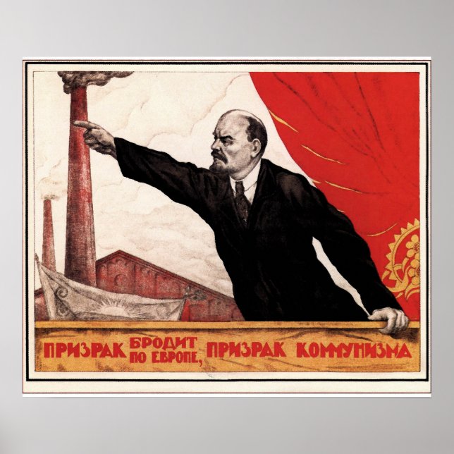 Vintage Lenin e Red Flag Poster (Frente)