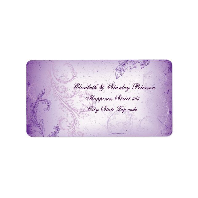 Vintage lilac roxo scrople folha etiqueta de casam (Frente)