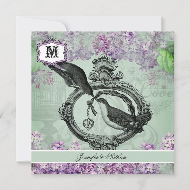 Vintage Lilacs Locket Square Weditation Convite (Frente)