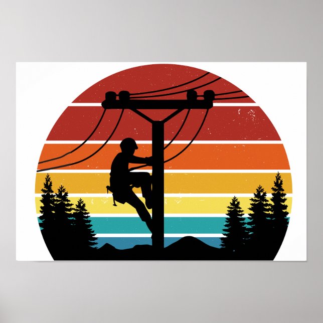 Vintage Lineman Sunset Retro Poster (Frente)