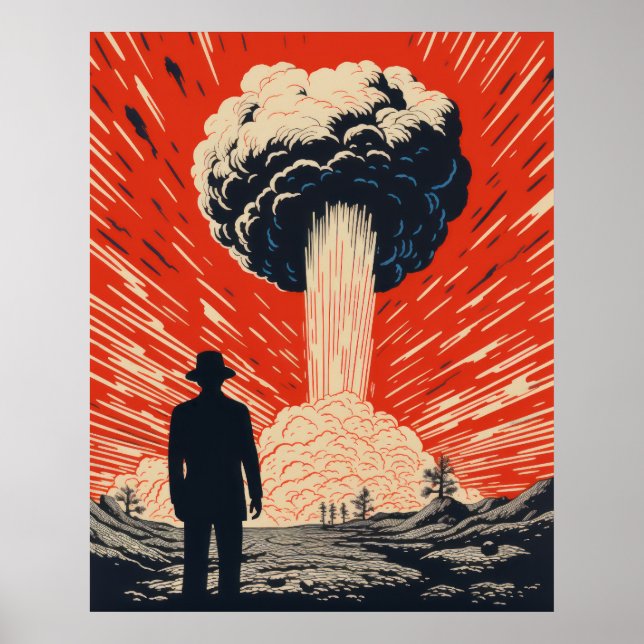 Vintage Linocut Poster - Homem Elegante em Traje e (Frente)