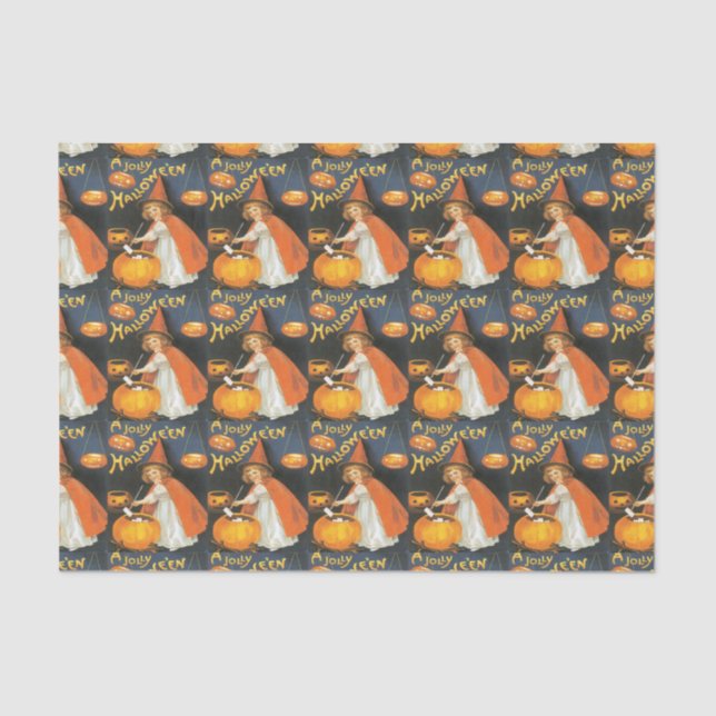 Vintage Little Witch Boiling - Papel de Tecido (Frente )