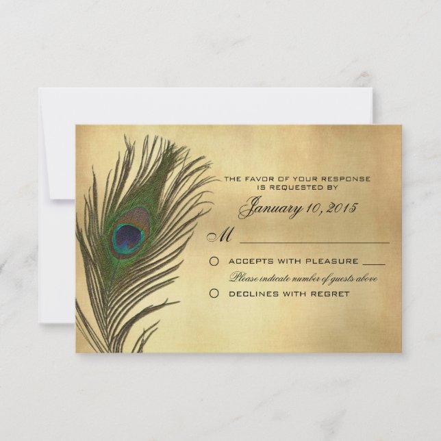 Vintage Look Peacock Feather RSVP Personalizado (Frente)