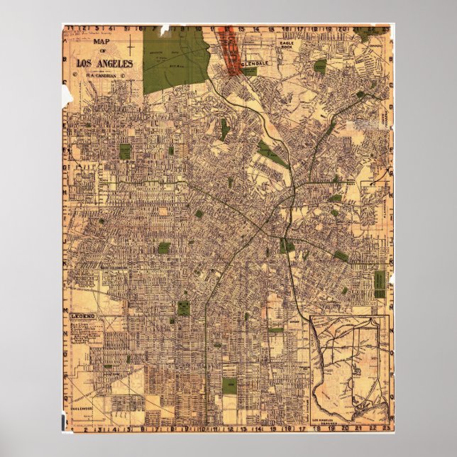 Vintage Los Angeles Map Poster 1924 (Frente)