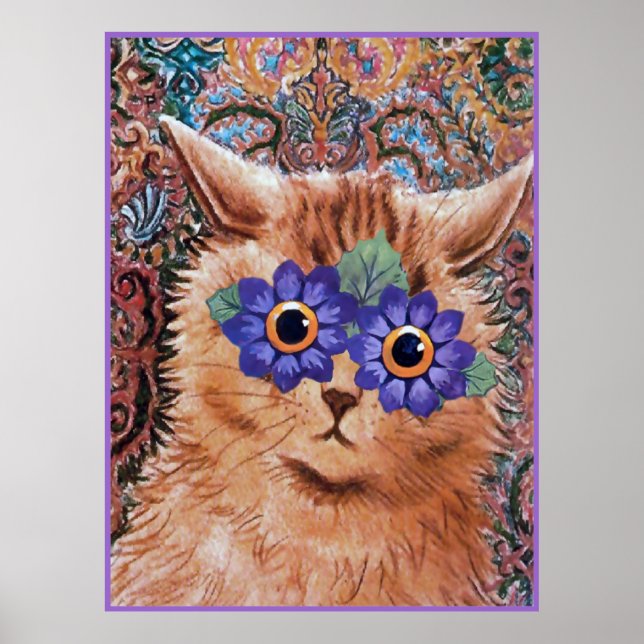 Vintage Louis Wain Hippie Flower Cat Art Poster (Frente)