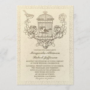 vintage love bird cage em convites para casamento