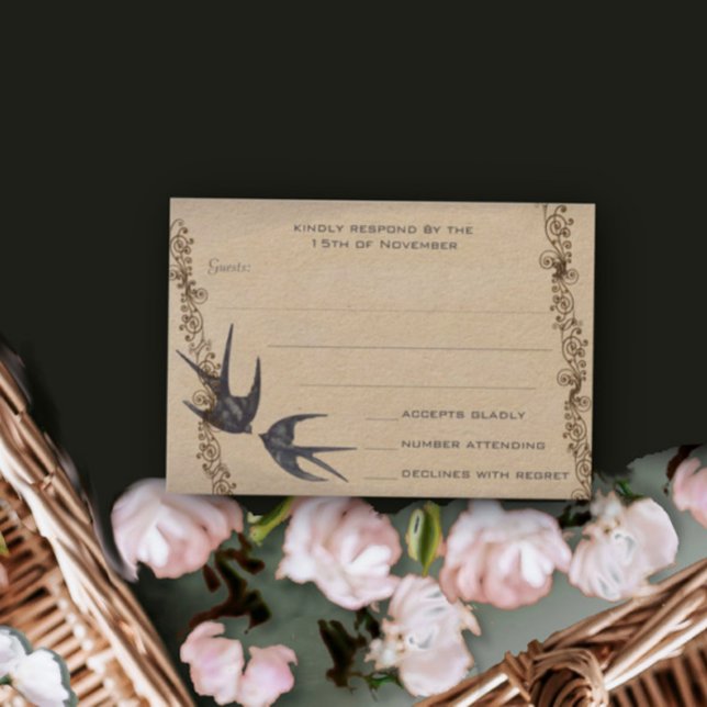 Vintage Love Bird Marinho Weding RSVP (Criador carregado)