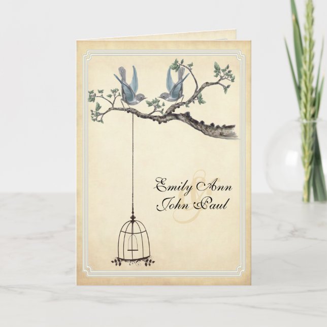 Vintage Love Birds Bird Cage Convites para Casamen (Frente)
