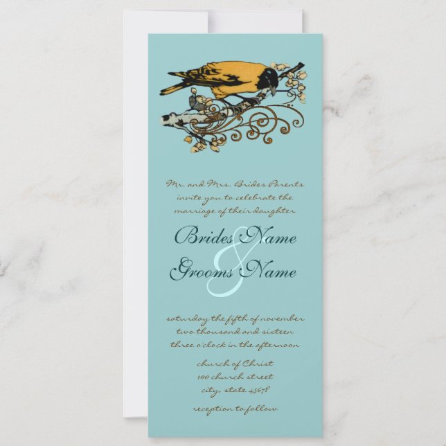 Vintage Love Birds Convite Para Casamento (Frente)