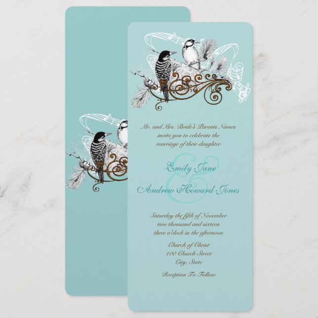 Vintage Love Birds Convite Para Casamento (Frente/Verso)