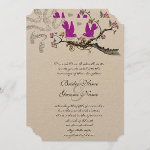 Vintage Love Birds Yellow & Pink Convite de casame