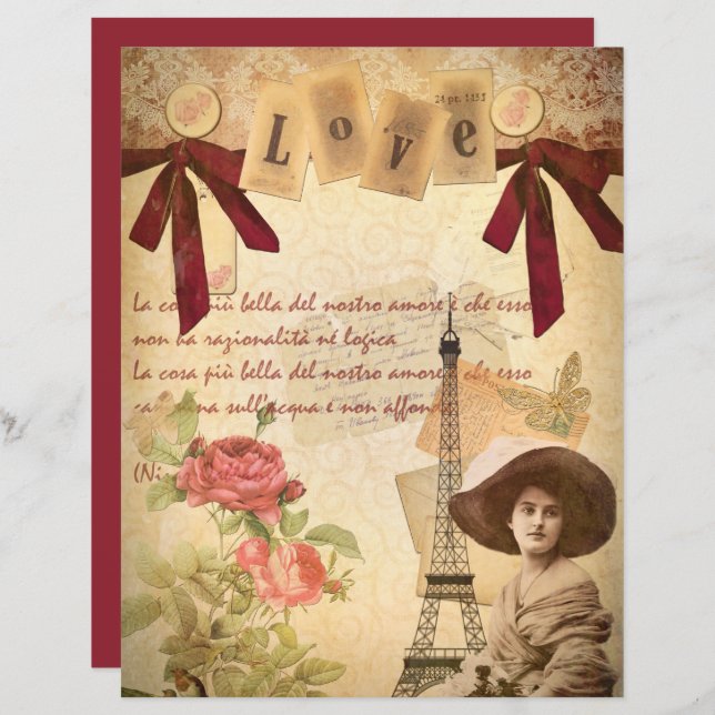 Vintage Love Collage Texture Scrapbook Paper (Frente/Verso)