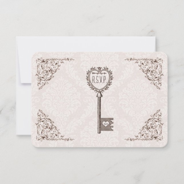Vintage Love Key Wedding RSVP (Frente)