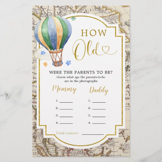 Vintage Map Hot Air Balloon Quão Velhos Pais (Frente)