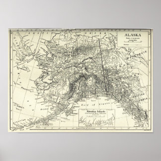 Vintage Map of Alaska Impressão