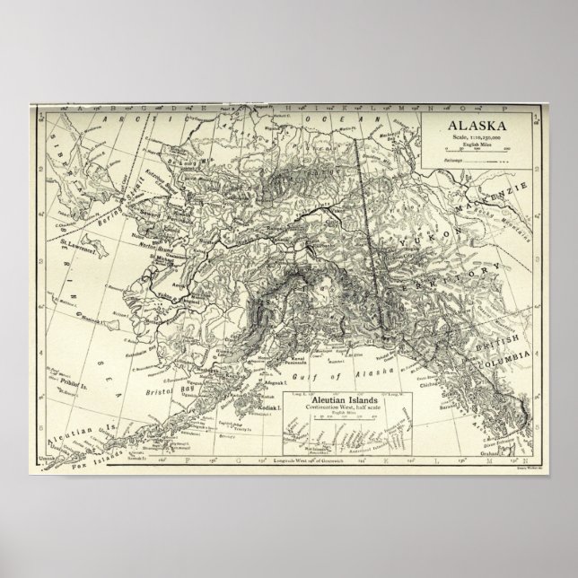 Vintage Map of Alaska Impressão (Frente)