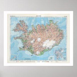 Vintage Map of Islândia Poster