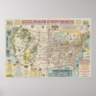 Vintage Map of US Highway System Poster