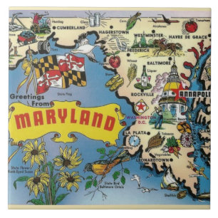 Vintage Maryland Map azulejo Cerâmico