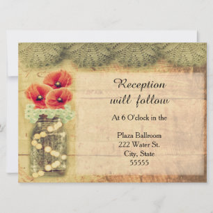 Vintage Mason Jar Poppy Reception Convite
