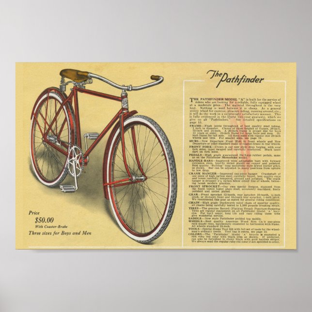 Vintage Mens Pathfinder Bicycle Ad Art Poster de 1 (Frente)