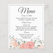 Vintage Menu Floral Cor de Água de Casamento Rosa 