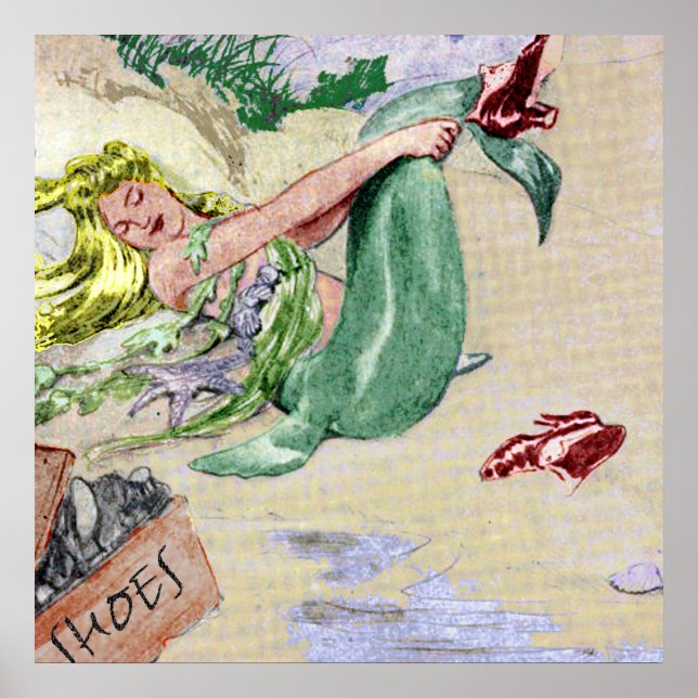 Vintage Mermaid Poster Wall Art (Frente)