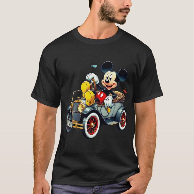 Vintage Mickey Mouse Driving Classic Car T-Shirt (Frente)