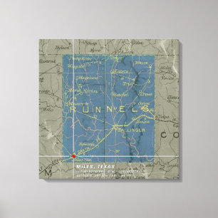 Vintage Miles, Texas Map Stretered Canvas Print