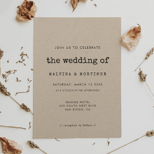 Vintage minimalista convite de casamento para máqu