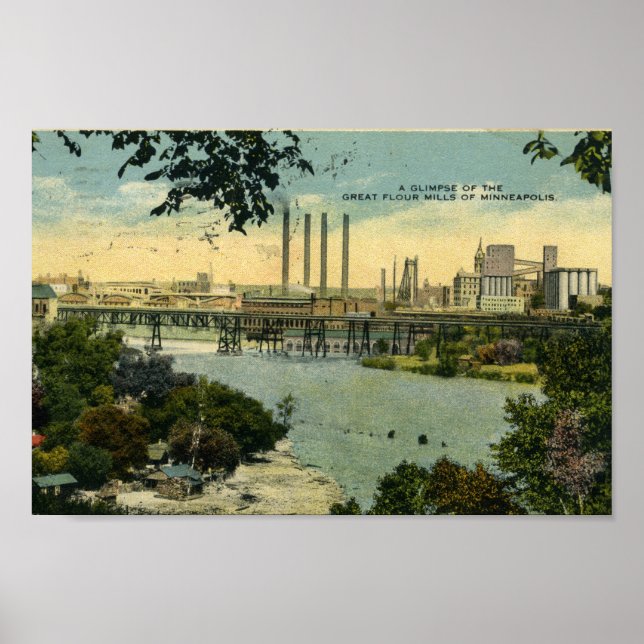Vintage Minneapolis Minnesota River Skyline Poster (Frente)