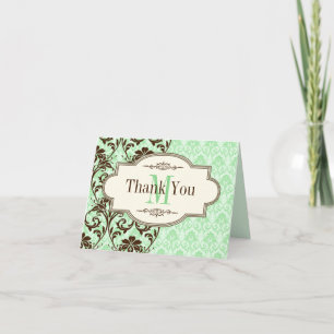 Vintage Mint, Brown Scrolls Cartões de agradecimen