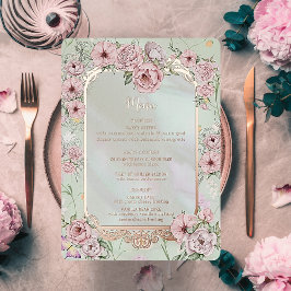 Vintage Mint Peony Foil Menu Card