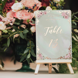 Vintage Mint Peony Table Number Card